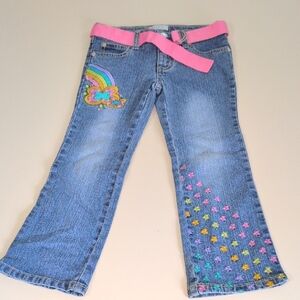Girls Rainbow Star Embroidered Denim Jeans with Pink Belt Sz 4